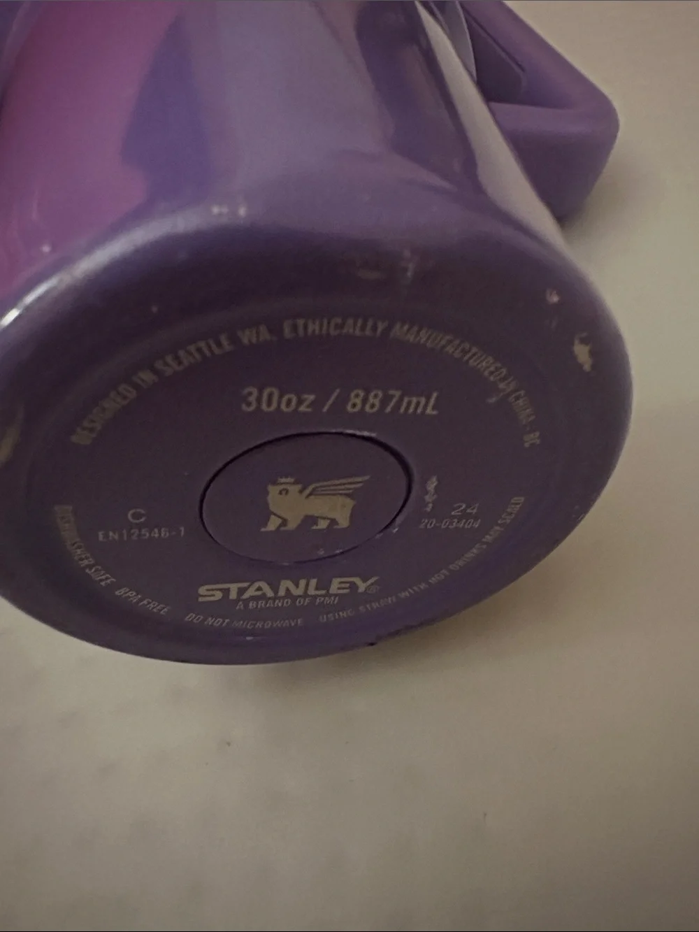 Stanley Purple Travel Tumbler with Handle and Clear Lid